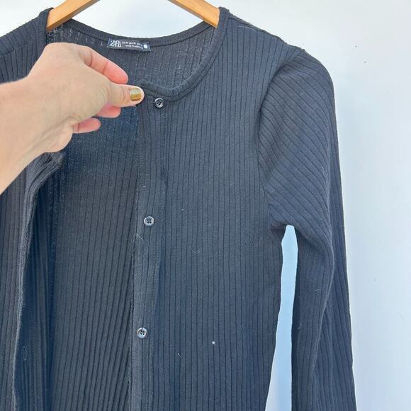Zara Black Stretchy Ribbed Cami Cardigan Set Medium Pajamas Lounge Sweater - Picture 9 of 11